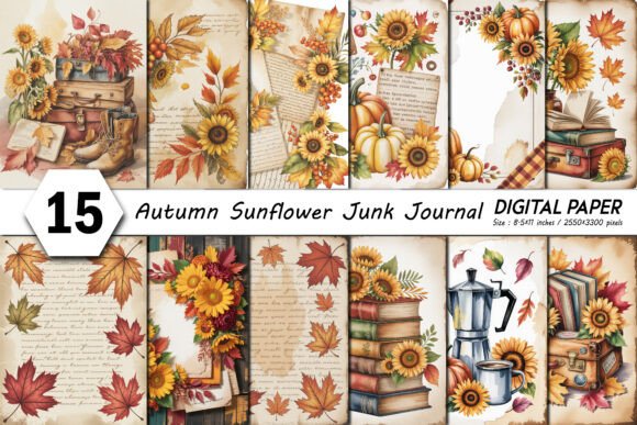 Download Autumn Sunflower Junk Journal Kit - Journal kit Collection