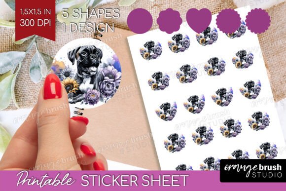 Download Boxer Dog Floral Printable Sticker Sheet - Premium Resources