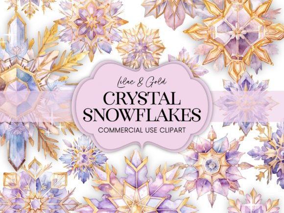 Download Lilac Gold Watercolor Crystal Snowflakes - Lilac Collection